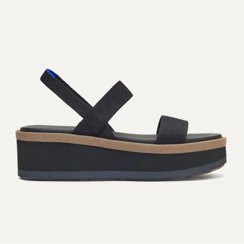 Lightweight Wedge Sandal in Black with Gray-Brown Trim